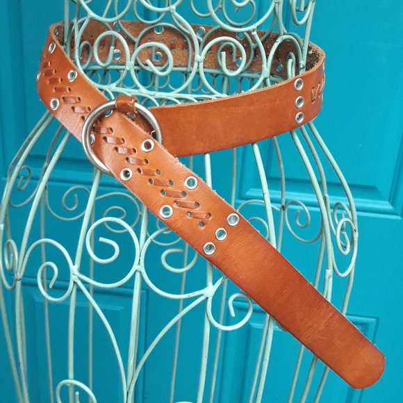 Genuine Leather Belt Metal Studded Rivets Grommets Woven Braided Western Women